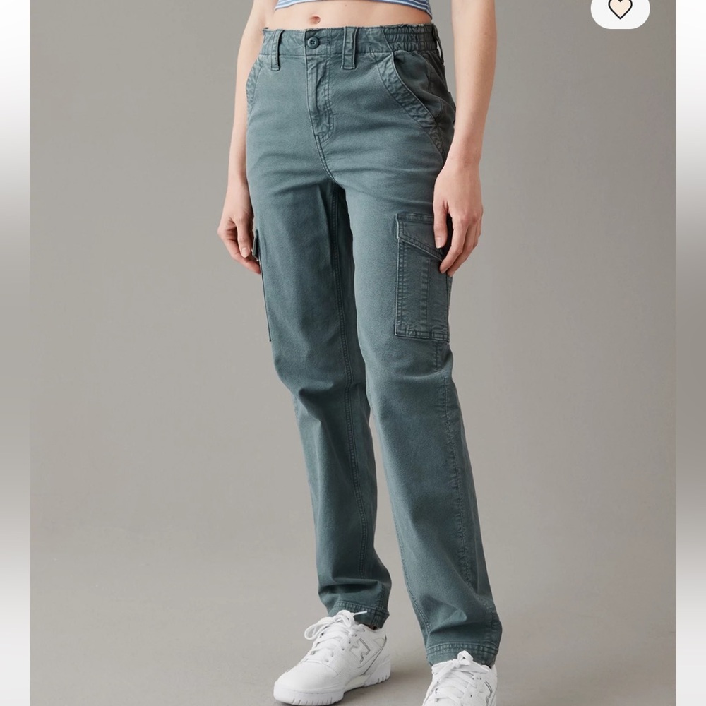 American Eagle Outfitters Stretch Cargo Straight Pants in Teal Blue Size 4 Long - Picture 10 of 11